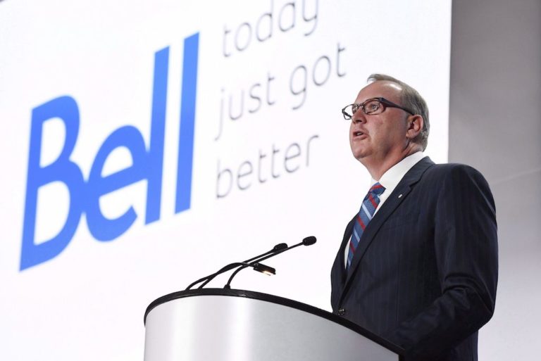George Cope, President and CEO of BCE Inc., speaks during the 2017 annual general shareholders meeting in Ottawa in April 2017