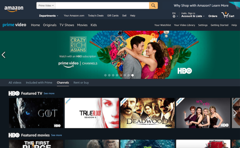 The U.S. Amazon Prime Video Channels page