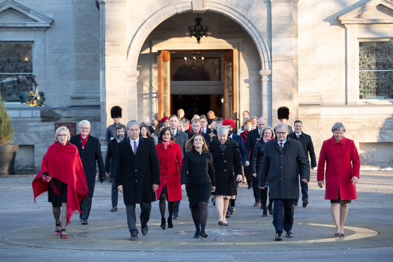 Members of the federal cabinet at Rideau Hall following their swearing-in ceremony in Ottawa in November 2019.