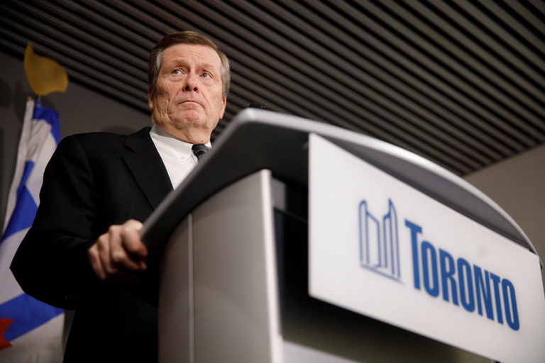 Toronto Mayor John Tory speaks at a press conference in February 2020.