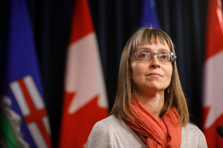 Alberta chief medical officer Dr. Deena Hinshaw speaks at a press conference on COVID-19 in Edmonton in March 2020.