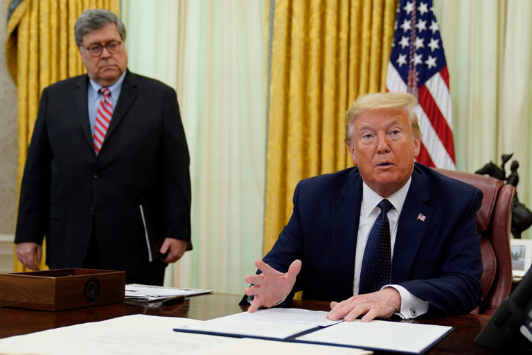 President Donald Trump before signing an executive order aimed at curbing protections for social media platforms at the White House in May 2020.