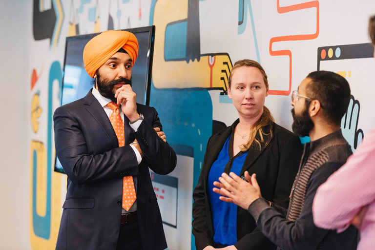 Innovation Minister Navdeep Bains at Lighthouse Labs in Vancouver during a Digital Technology Supercluster event in January 2020.