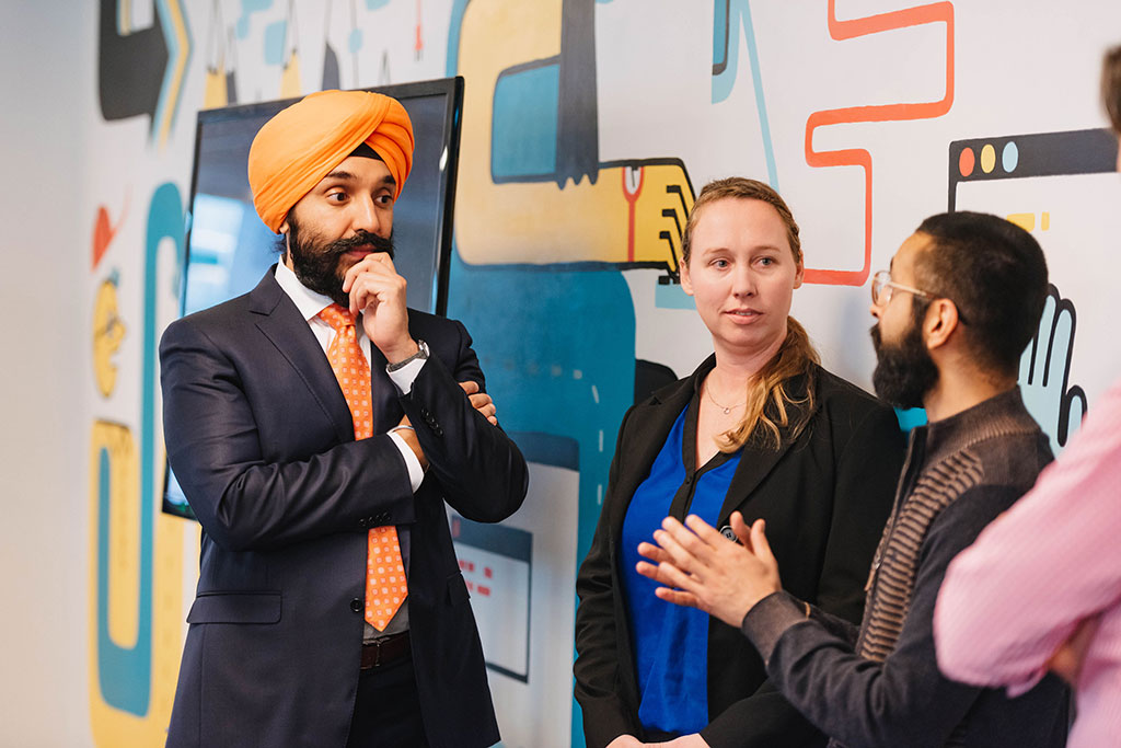 Innovation Minister Navdeep Bains at Lighthouse Labs in Vancouver during a Digital Technology Supercluster event in January 2020.
