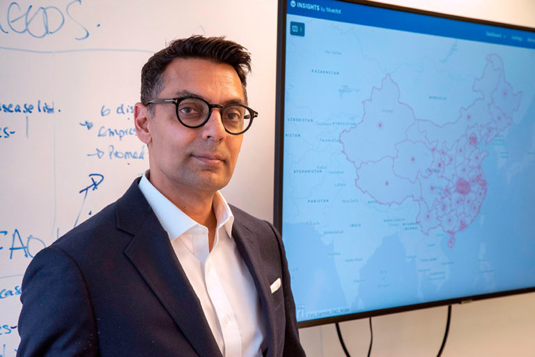 Dr. Kamran Khan, CEO of BlueDot, at the company’s Toronto office in February 2020.