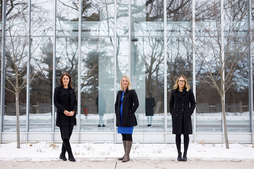 (from left) INQ Law managing partners Carole Piovesan and Mary Jane Dykeman, and INQ IQ managing partner Samara Starkman, pictured in Toronto in February 2021.
