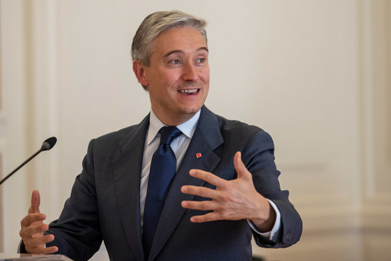 Innovation Minister François-Philippe Champagne speaks in Athens in October 2020.