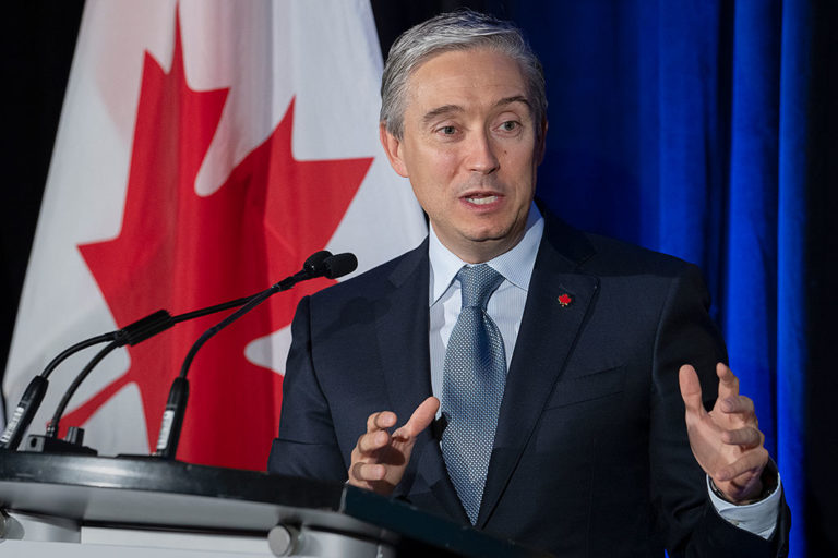 Innovation Minister François-Philippe Champagne at an event for Maritime Launch Services, which is building a commercial space port, in Halifax in November 2021.