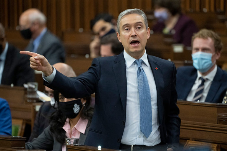 Innovation Minister François-Philippe Champagne speaks during question period in the House of Commons on Dec. 3, 2021.