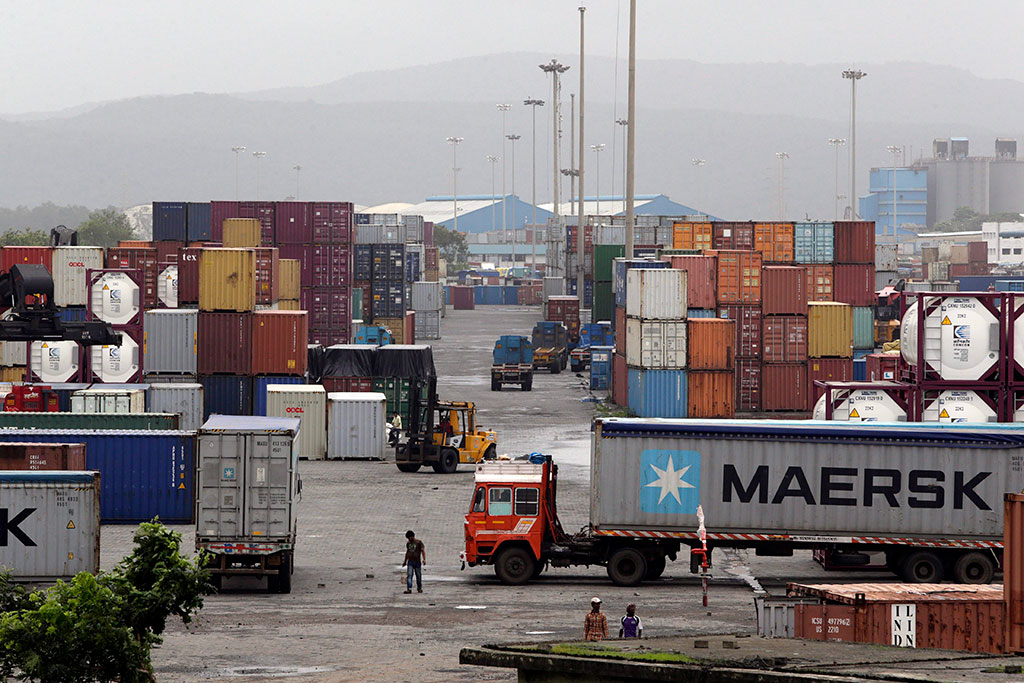 Containers at a terminal at Jawaharlal Nehru Port Trust, India’s busiest, in Mumbai in June 2017.