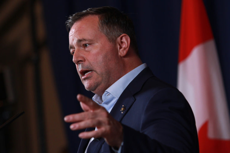 Alberta Premier Jason Kenney answers questions during a press conference in Victoria on July 12, 2022. (The Canadian Press/Chad Hipolito)