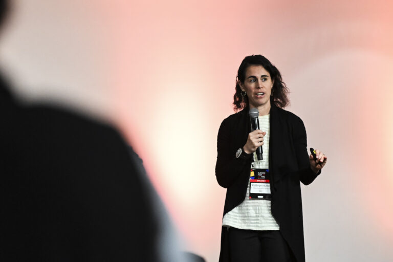 Kathryn Hume gives remarks during the Elevate tech and innovation festival, in Toronto on Thursday, September 28, 2023.