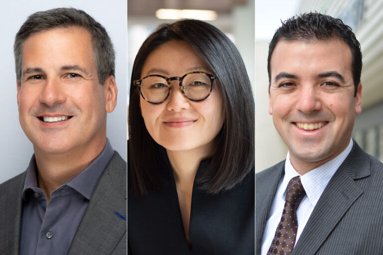 The headshots of Chris Walker, Irina Im and Eric Mallia, from left to right.