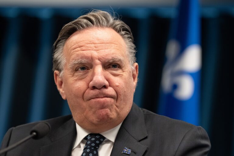 Quebec Premier Francois Legault speaking to the media.