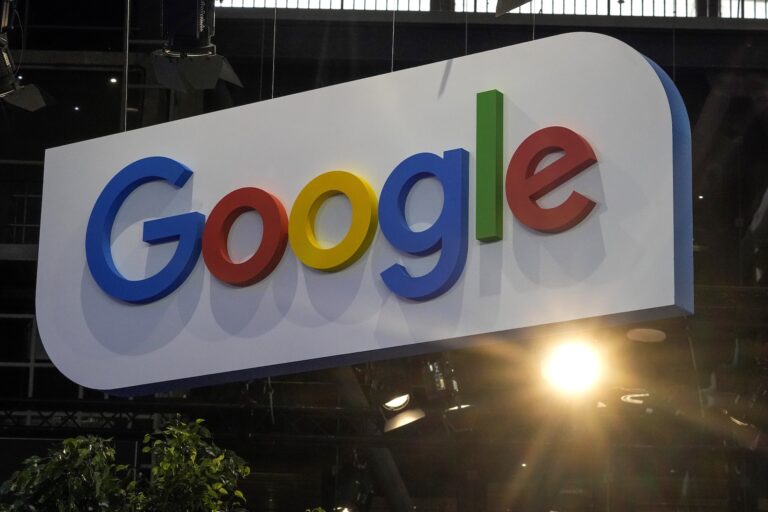 A Google sign at the Vivatech show in Paris.