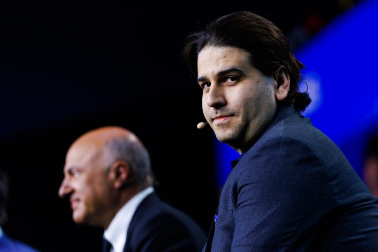 Dean Skurka, CEO of WonderFi, at Consensus 2025, looks towards the camera on stage, in Toronto, Thursday, May 15, 2025.