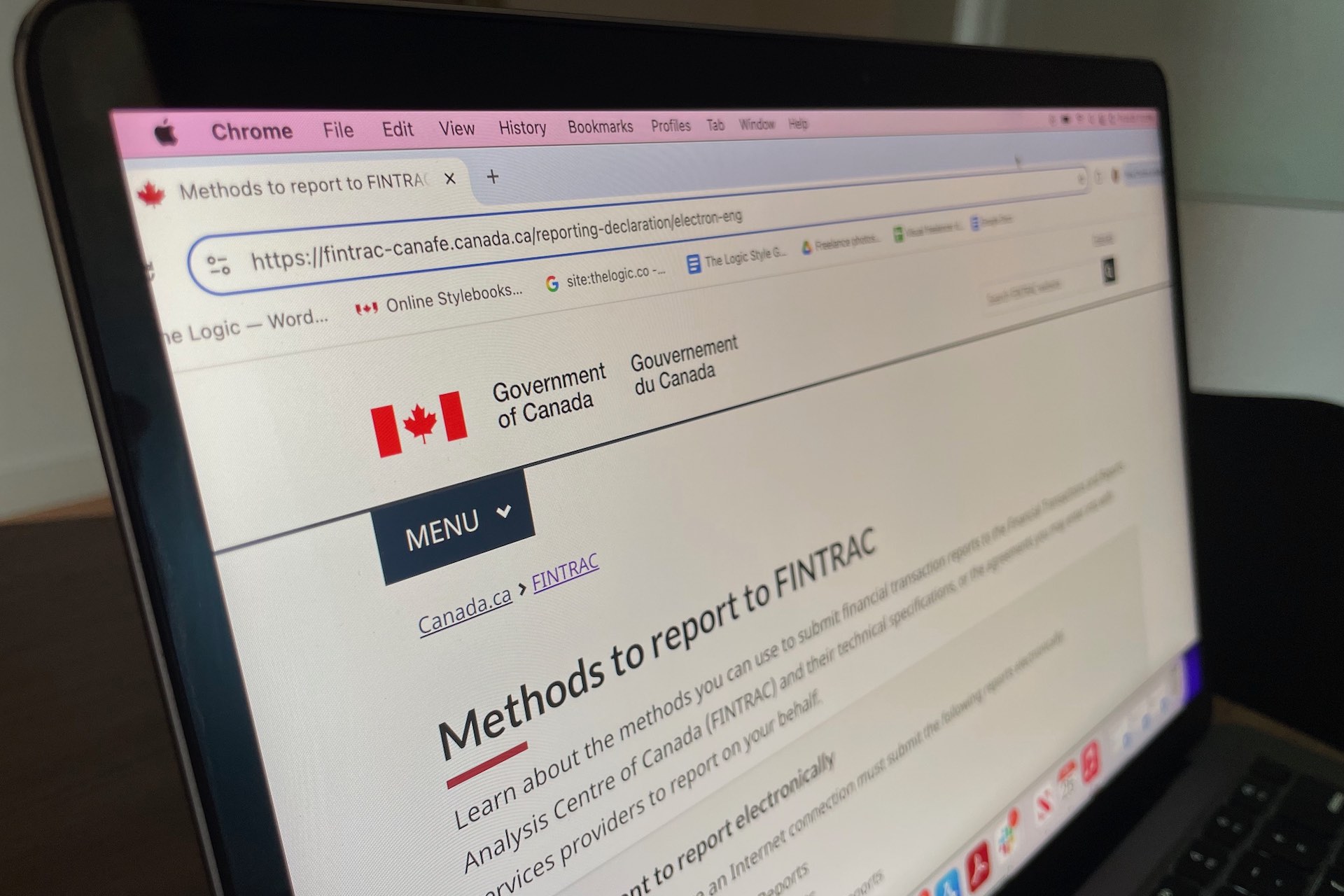 A close-up of Fintrac's page on the federal government's website