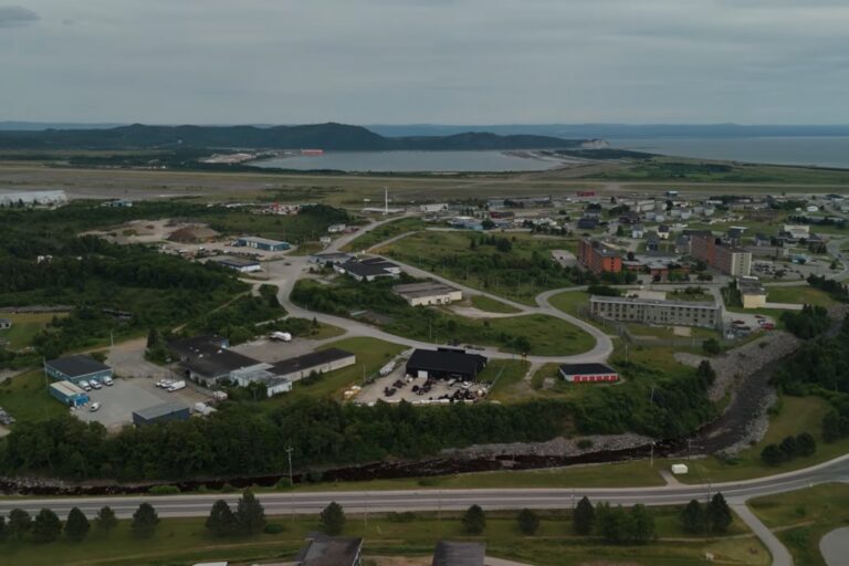 An aerial view of Stephenville, Nfld., with its harbour in the distance.
