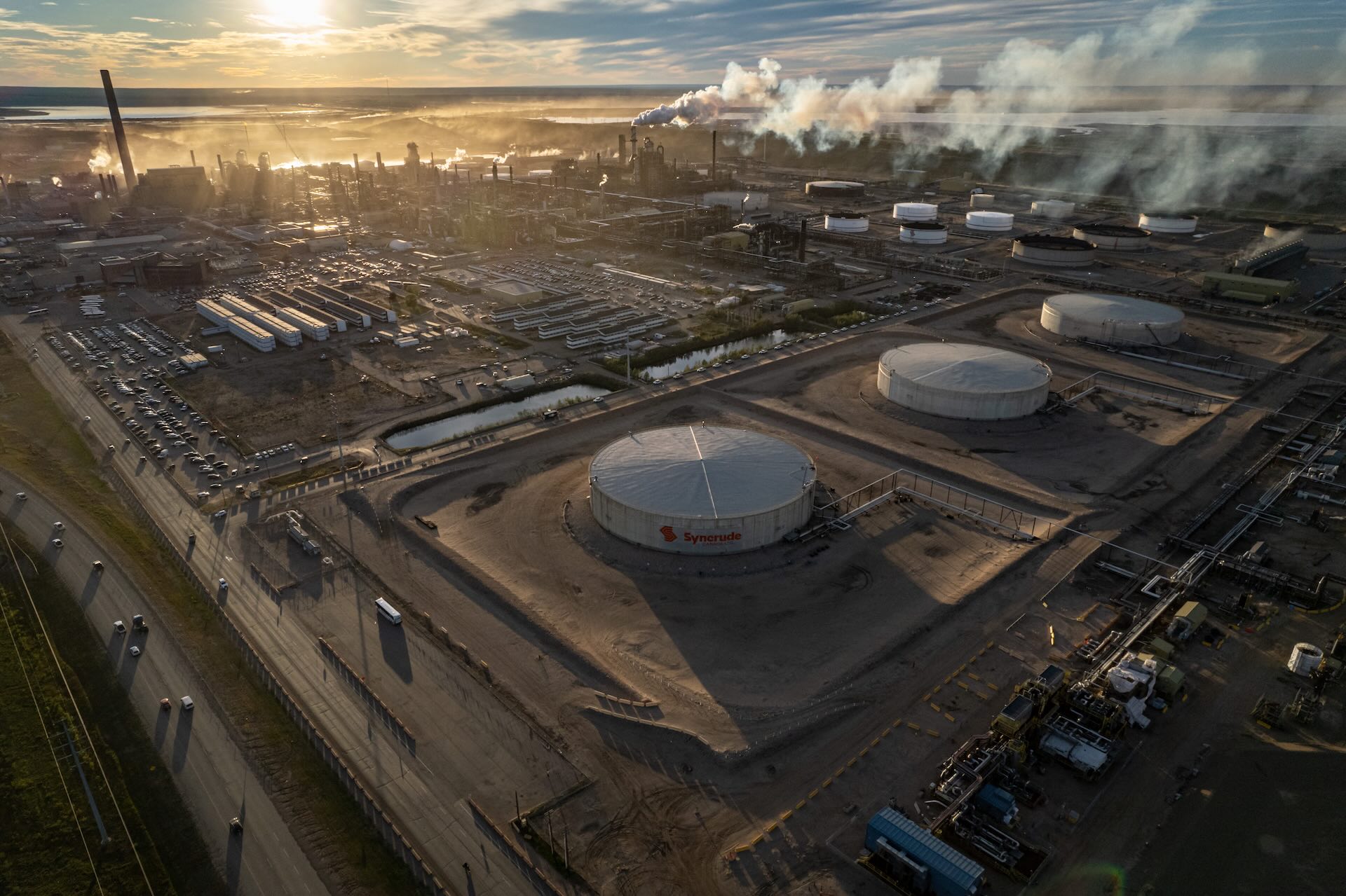 An aerial image of a Syncrude oilsands field in Fort McKay, Alberta.